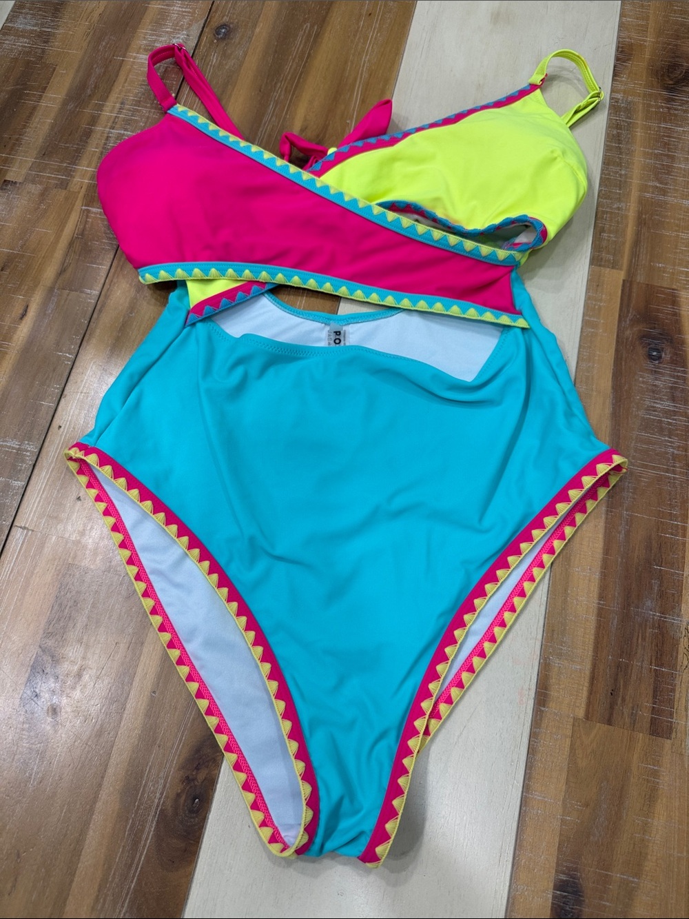 Girls Color-Block One-Piece Swimsuit in Pink, Yellow & Blue